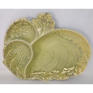 Royal Haeger Cabbage Leaf Relish Chip Dip Serving Tray 14" x 12" 3 Compartment